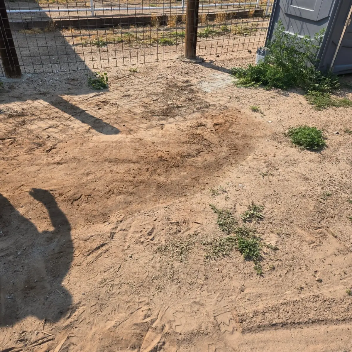 The same patch of bare dirt in Apache Junction cleared, with tire tracks where the pile stood